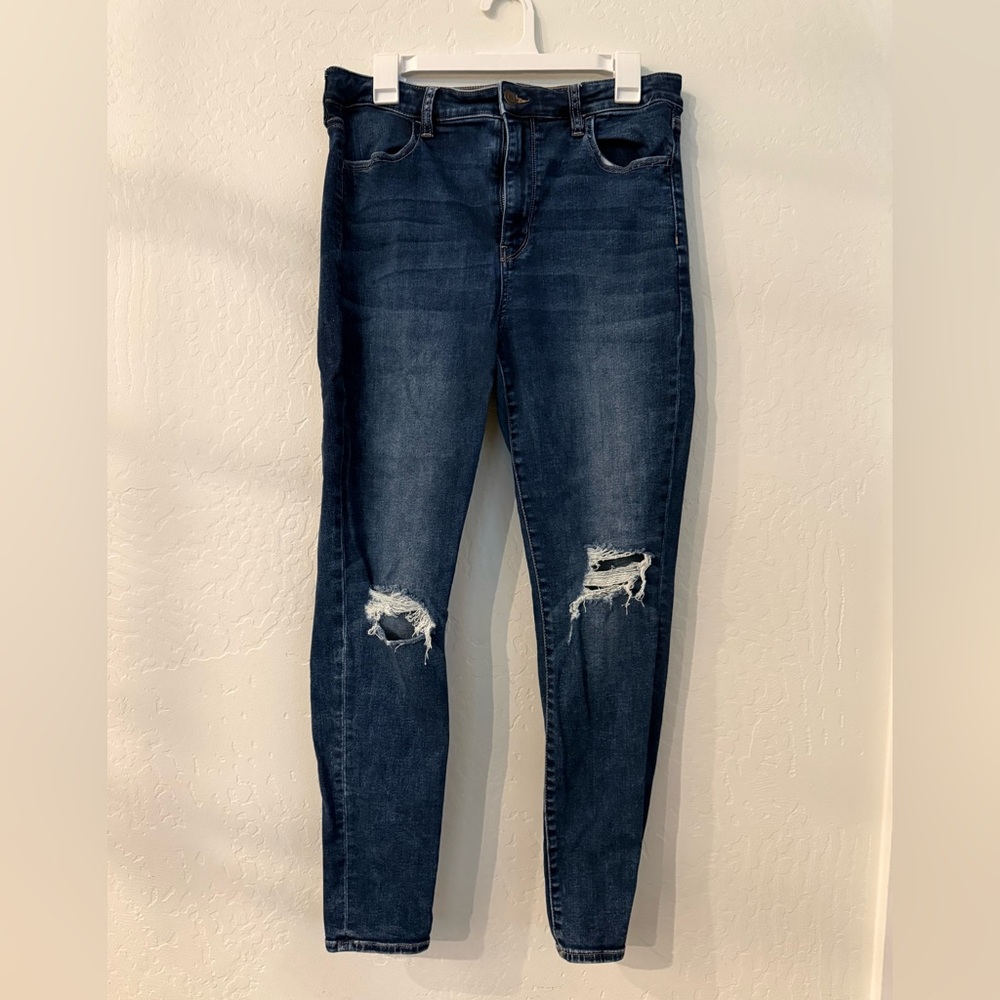 American Eagle Outfitters Dark Blue Distressed Skinny Jeans